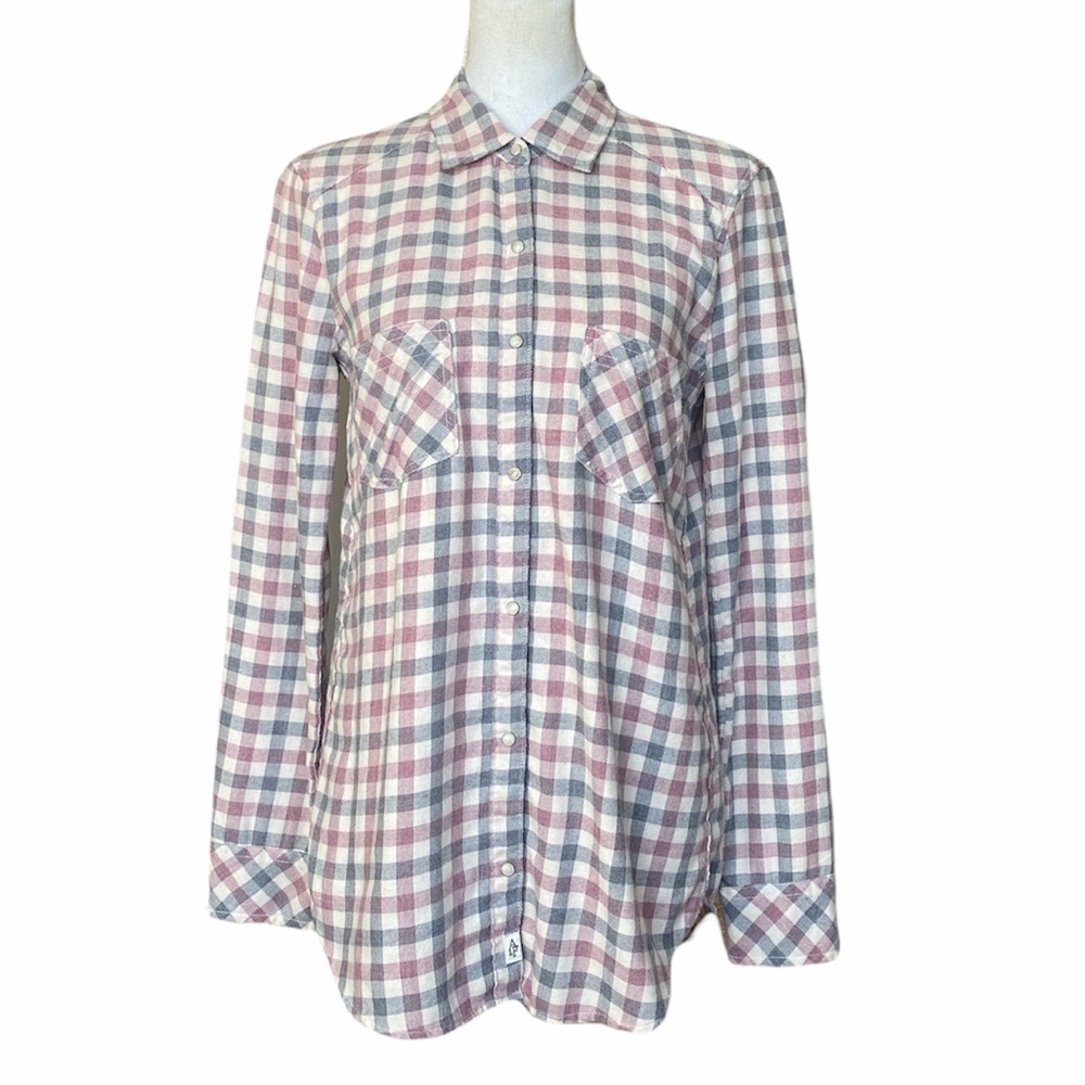 Abercrombie & Fitch Gray Pink White Plaid Flannel Shirt size S